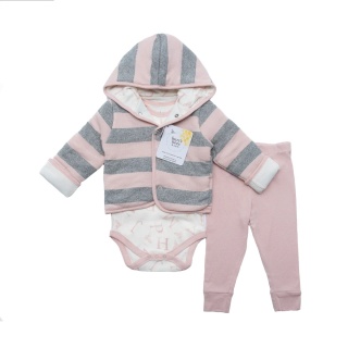 Różowy komplet niemowlęcy 100% bawełna - bluza, body i spodnie (3-6 m-cy)