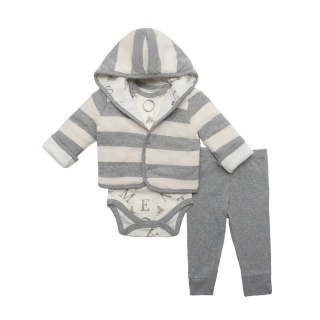 Szary komplet niemowlęcy 100% bawełna - bluza, body i spodnie (3-6 mcy)