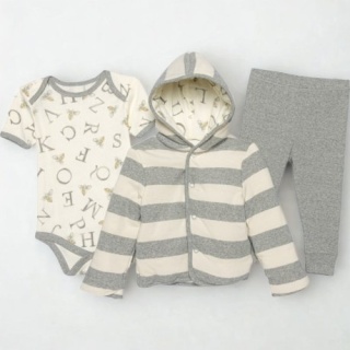 Szary komplet niemowlęcy 100% bawełna - bluza, body i spodnie (6-9 mcy)