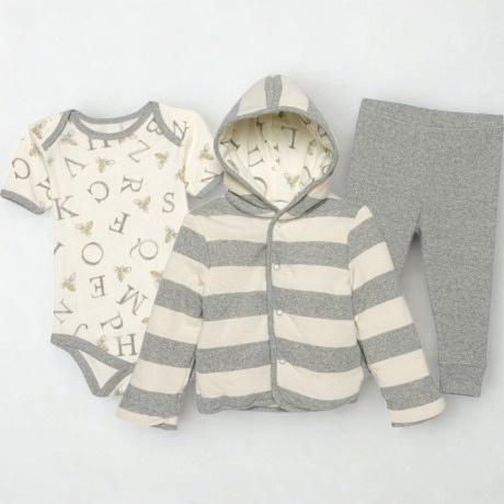 Szary komplet niemowlęcy 100% bawełna - bluza, body i spodnie (6-9 mcy)