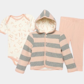 Różowy komplet niemowlęcy - bluza, body i spodnie